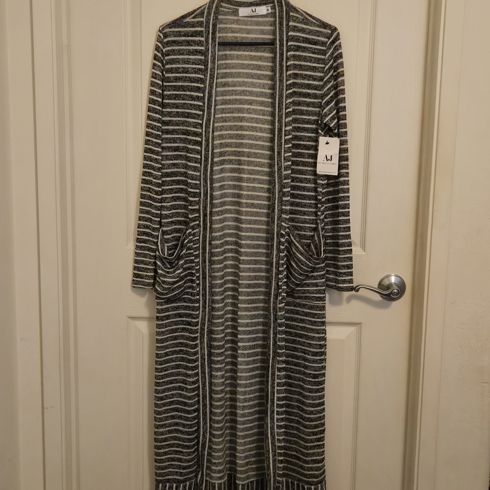 Amelia James Gray and White Striped Cardigan